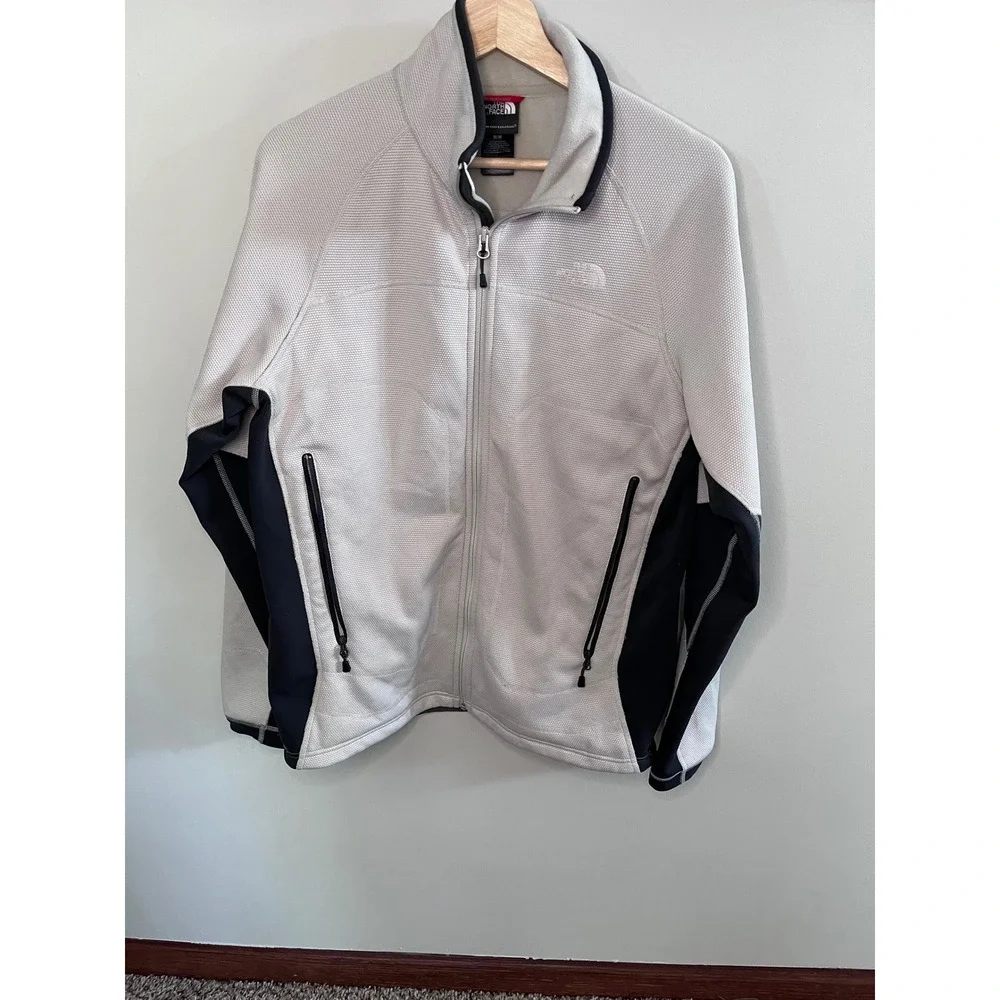 The North Face Mens Full Zip Fleece Jacket Grey Black Mock Neck Size M
